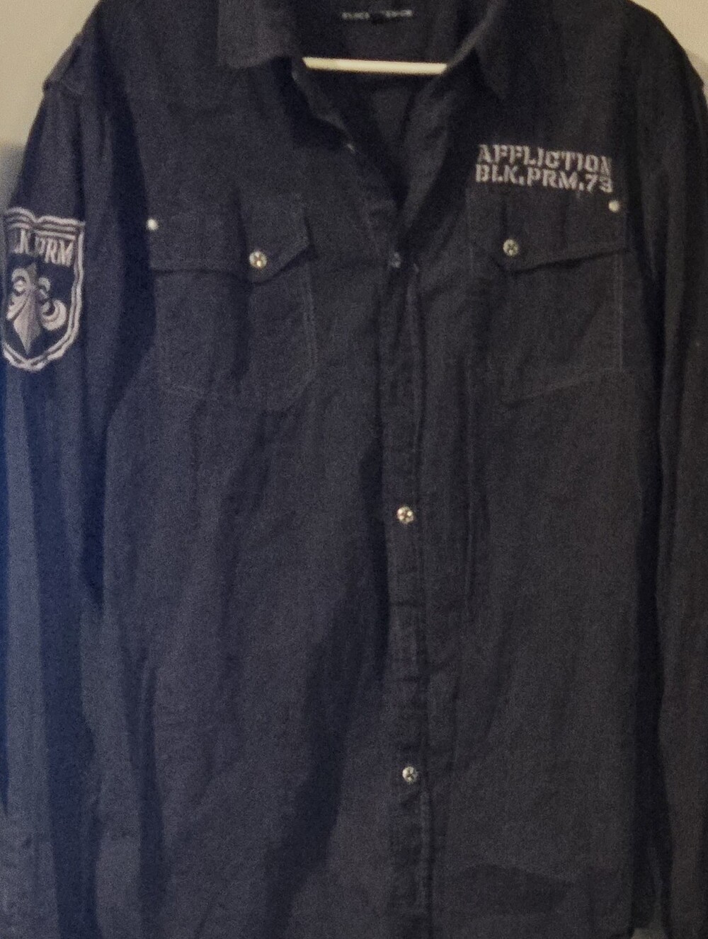 Affliction Men's Black Long Sleeve Button-Down Shirt with Embroidered Chest